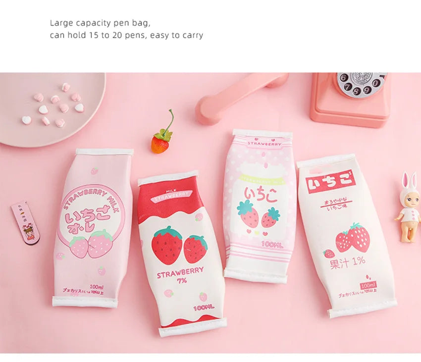 Pencil Case Strawberry Milk Box Bag Pink Pens Bag Japanese Fruit - Tophatter Daily Deals