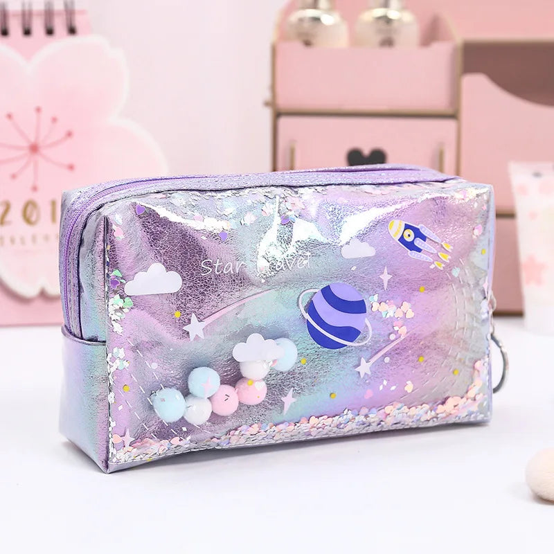 Pencil Case Laser Big Makeup Bag Cosmetic Case Purple Cosmetic Bag Outer Space - Tophatter Daily Deals
