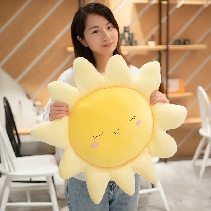 Happy Yellow Sunshine Sun Plush Smiley Cloud Rain Raindrops Weather Rainbows - Tophatter Daily Deals