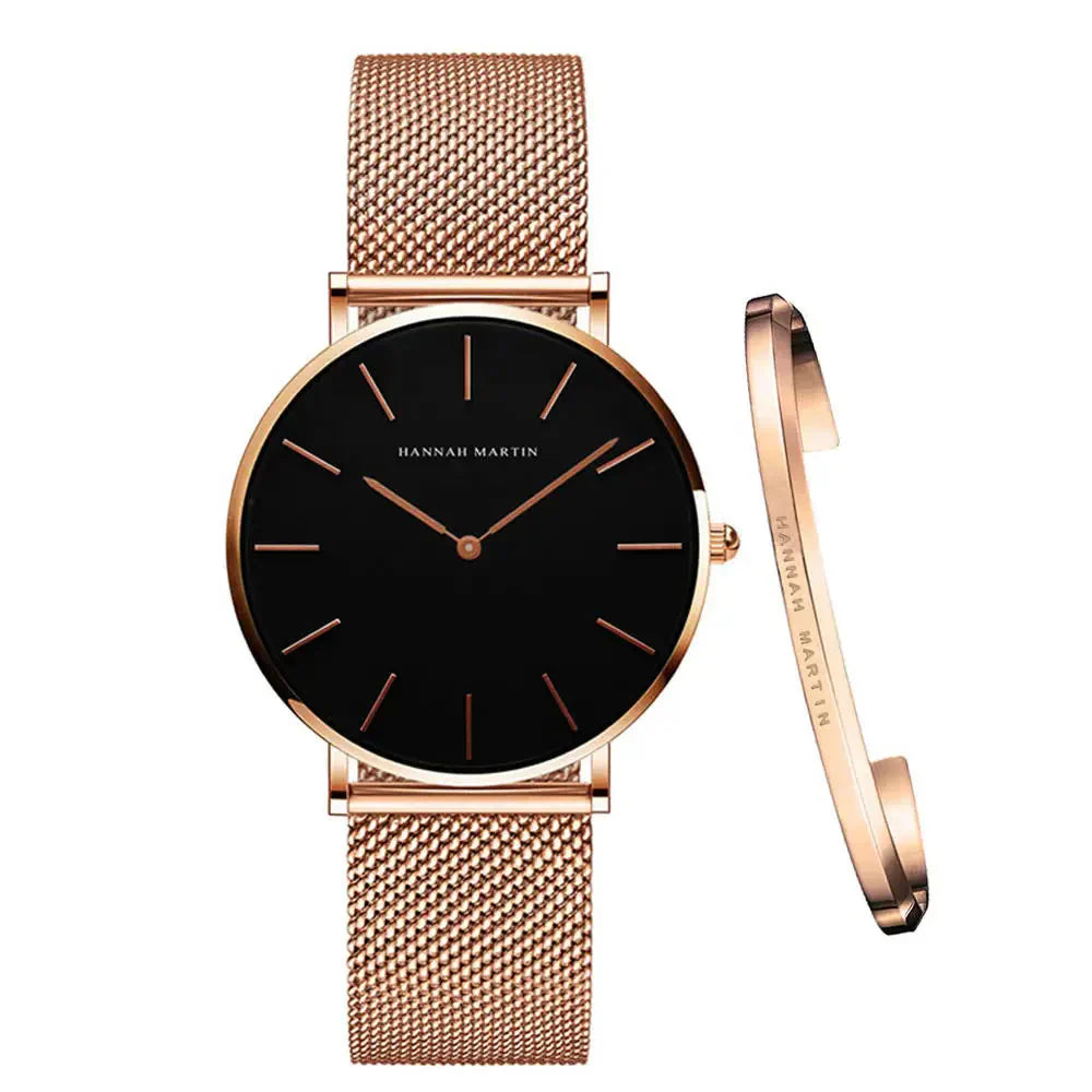 Women's Mesh Bracelet Watch Set (Black Brown) Apparel & Accessories > Jewelry > Watches - Tophatter Daily Deals