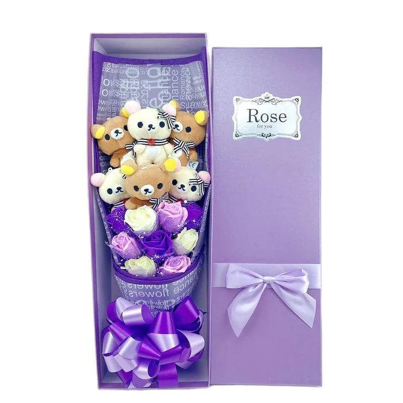 San-X Rilakkuma Korilakkuma Teddy Bear Plush Toy Flower Bouquet Gift Box Flowers - Tophatter Daily Deals