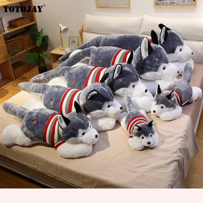 Huskie Dog Plush Doggy Puppy Husky Sleeping Grey White Stuffed Soft Toy Animals - Tophatter Daily Deals