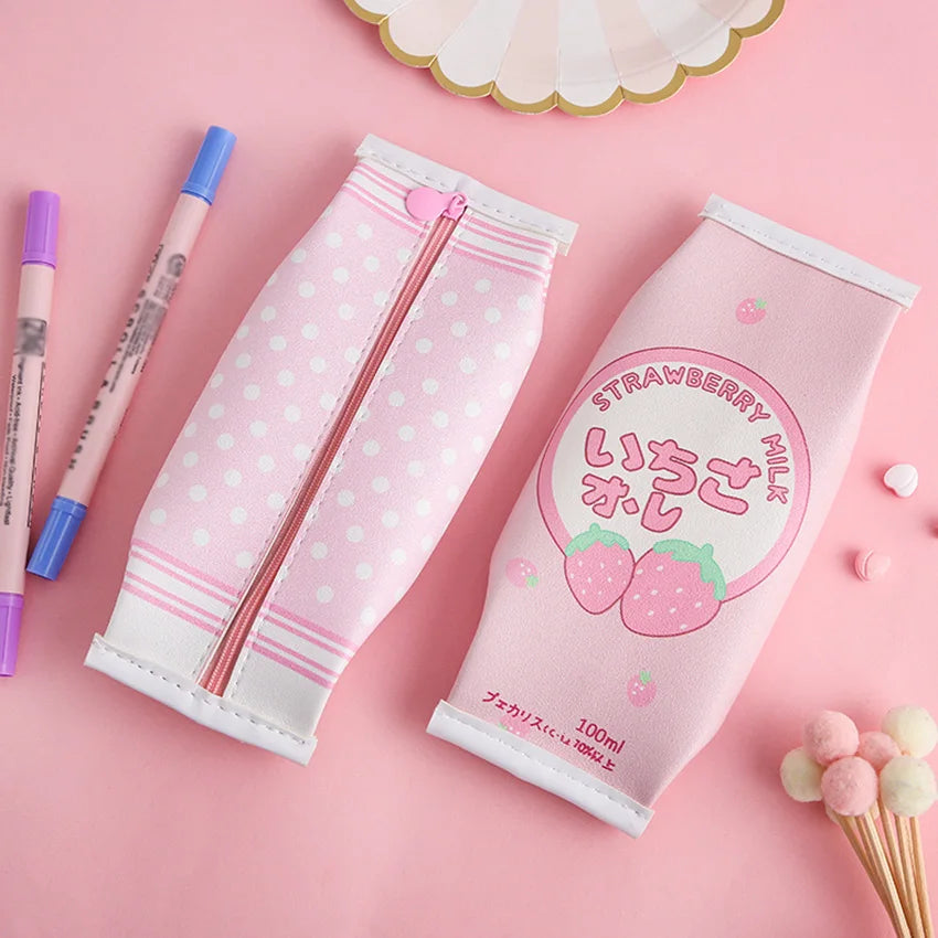 Pencil Case Strawberry Milk Box Bag Pink Pens Bag Japanese Fruit - Tophatter Daily Deals