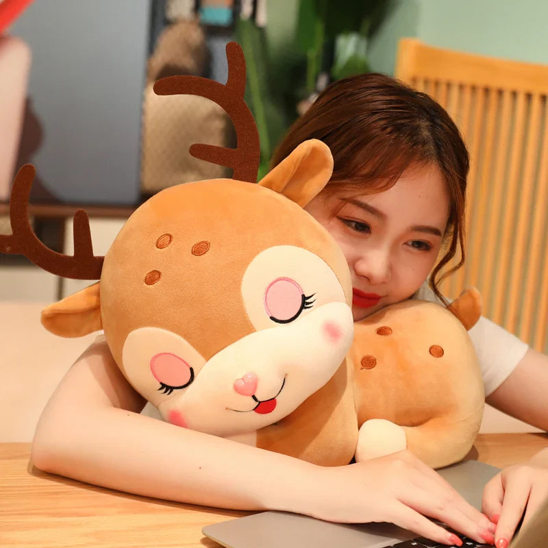 Sika Deer Plush Sleeping Elk Deer Laying Pillow Cushion Animals - Tophatter Daily Deals