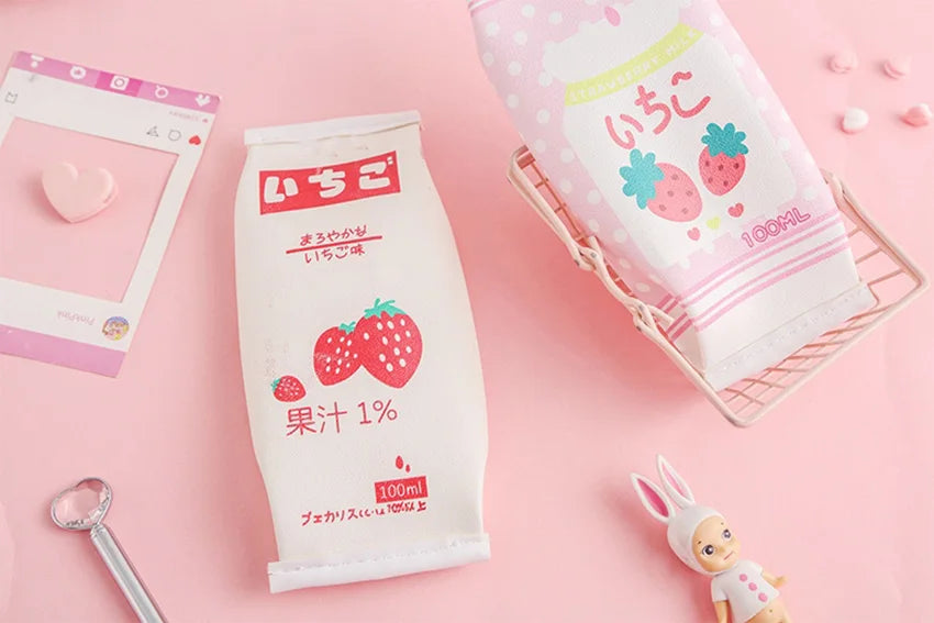 Pencil Case Strawberry Milk Box Bag Pink Pens Bag Japanese Fruit - Tophatter Daily Deals