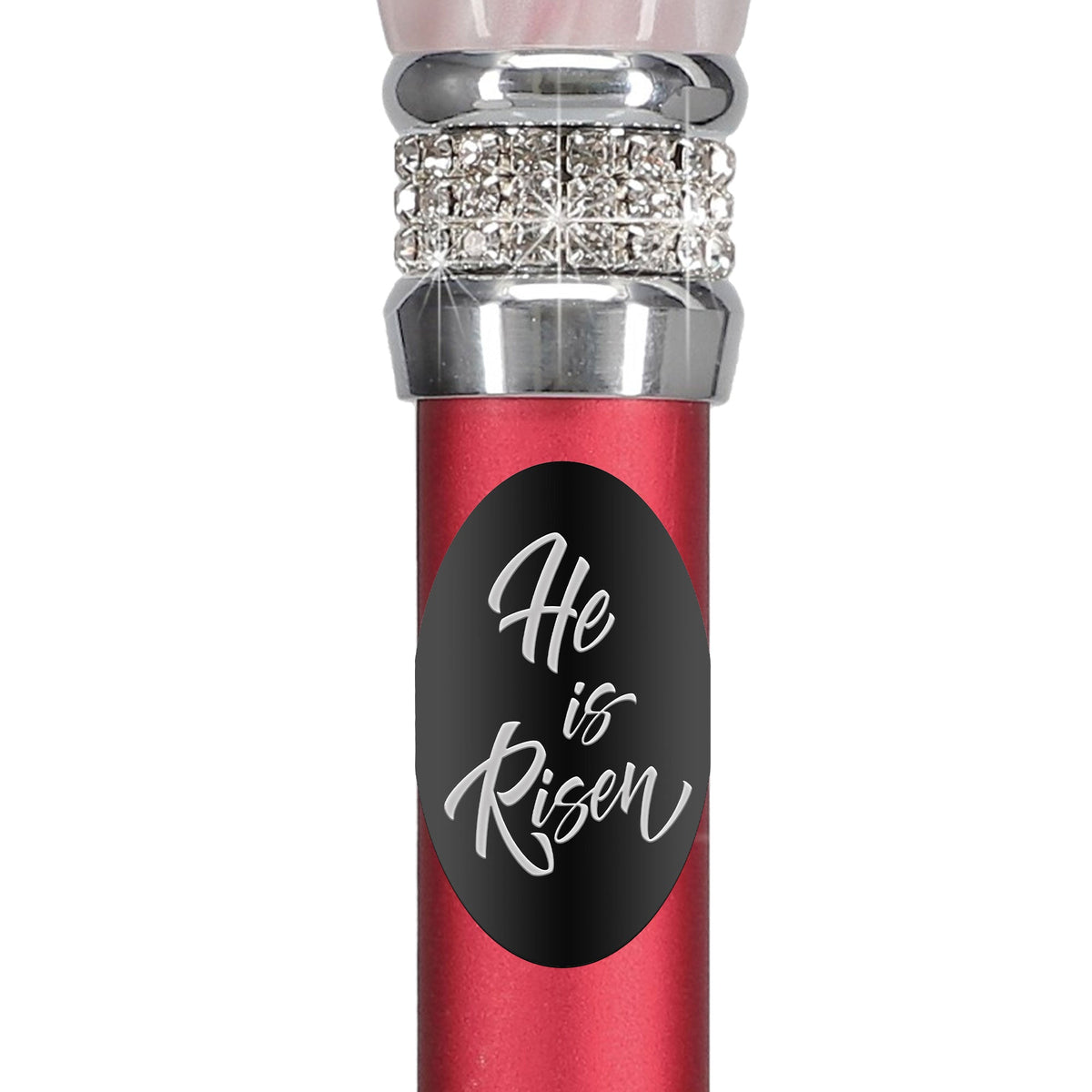 Custom Cane Engraving - Oval Black Anodized Aluminum - He is Risen - Tophatter Daily Deals