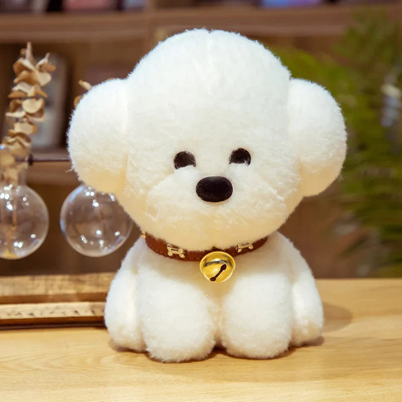 Teddy Dog Bichon Frise Puppy Plush White Stuffed Soft Animal Toy Coffee Collar Bow Animals - Tophatter Daily Deals