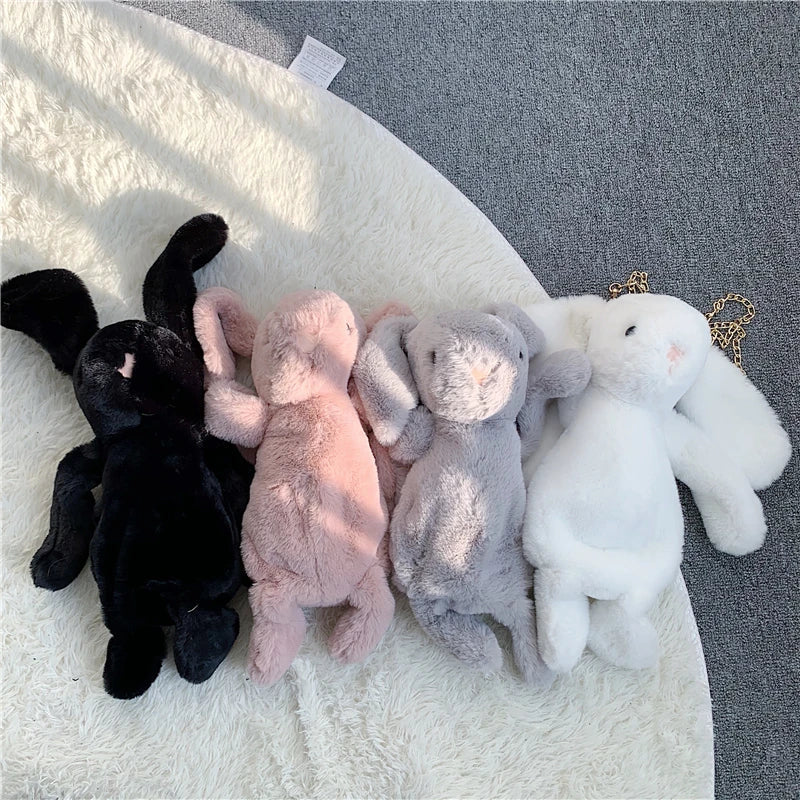 Rabbit Bunny Fur Plush Bag Pink Bows Pearl Strap Gold Hardware Crossbody 30cm Animals - Tophatter Daily Deals