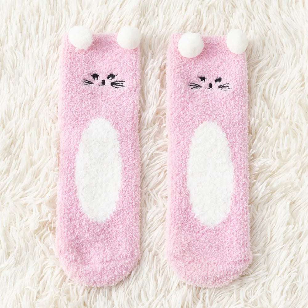 Cute Animal Fuzzy Socks Pink Cat One Size Animals - Tophatter Daily Deals