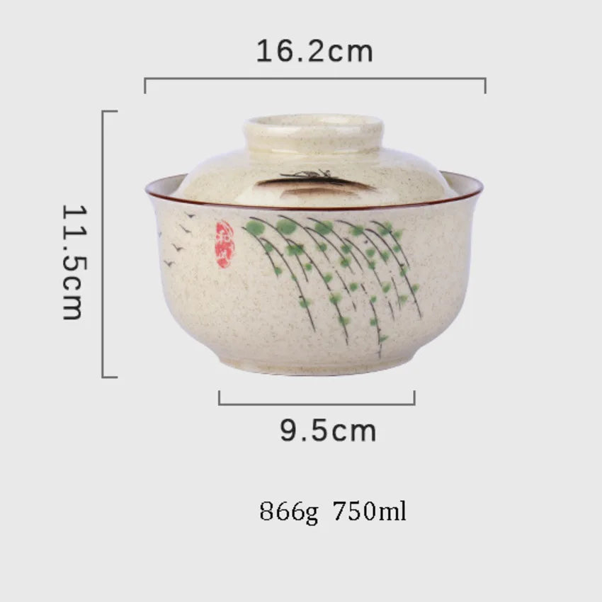 Ramen Bowl Large Ceramic With Lid Retro Fall 2025 Tableware - Tophatter Daily Deals