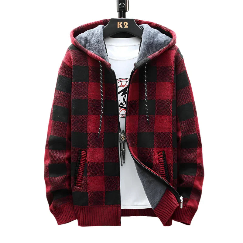 Men's Winter Hooded Plaid Wool Knit Cardigan - Tophatter Daily Deals