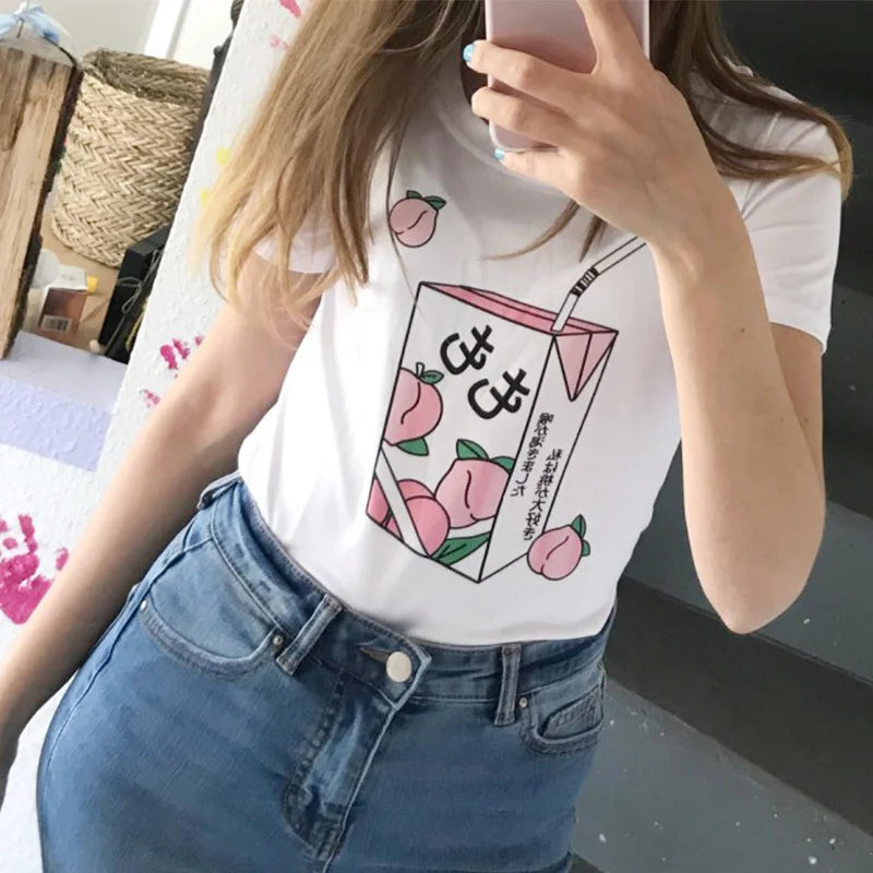 Pink Peach Juice Harajuku T Shirt Food - Tophatter Daily Deals