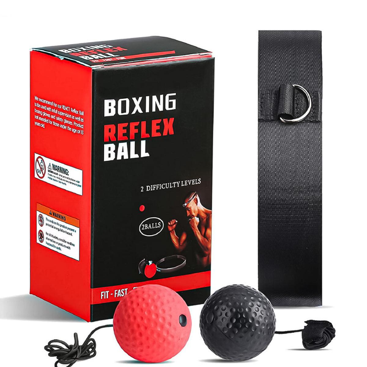 Boxing Reflex Ball - Boxing Fight Ball Punch Exercise Head Band Reflex Speed Training with 2 Balls Sports & Outdoor - Tophatter Daily Deals