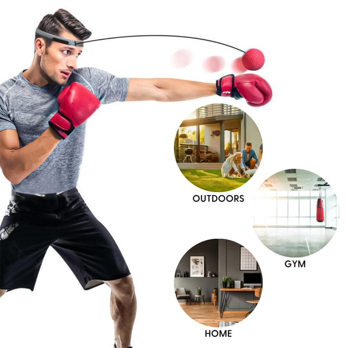 Boxing Reflex Ball - Boxing Fight Ball Punch Exercise Head Band Reflex Speed Training with 2 Balls Sports & Outdoor - Tophatter Daily Deals