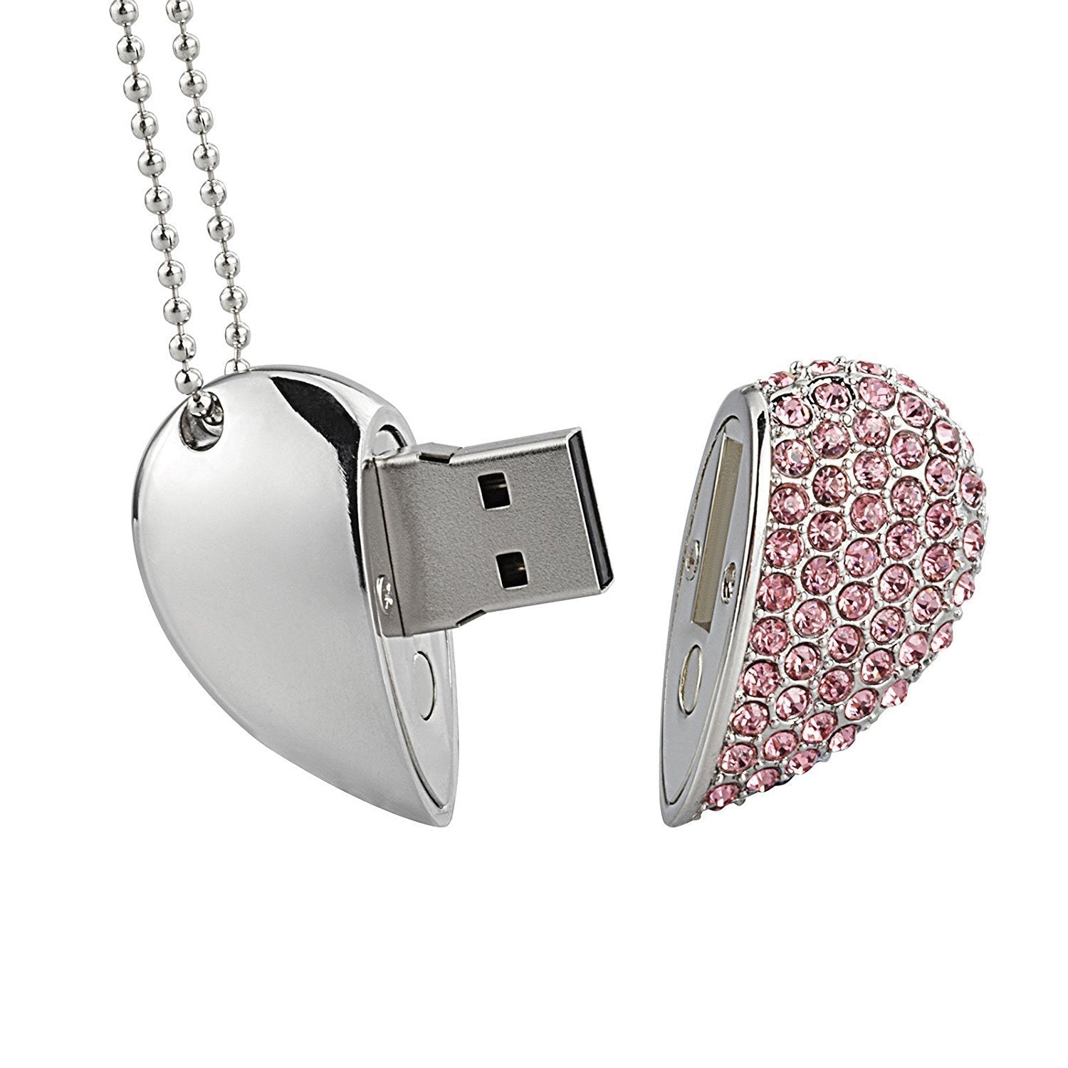 Crystal Heart USB Flash Drive 2.0 Magnetic Necklace 16 GB - 6 Colors 16GB 2.0 Pink USB Flash Drive - Tophatter Daily Deals