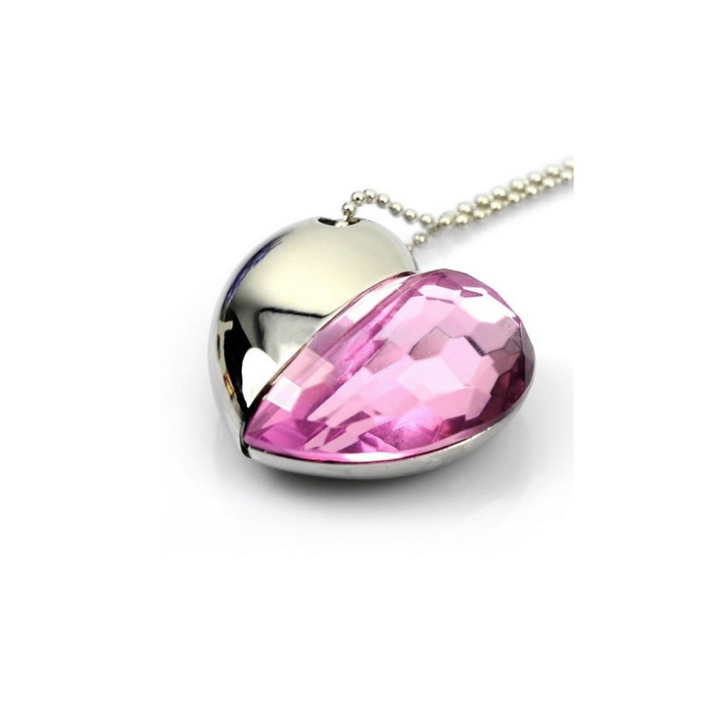 Crystal Necklace Heart USB Flash Drive 2.0 PINK Pendant Charm 16gb USB Flash Drive - Tophatter Daily Deals
