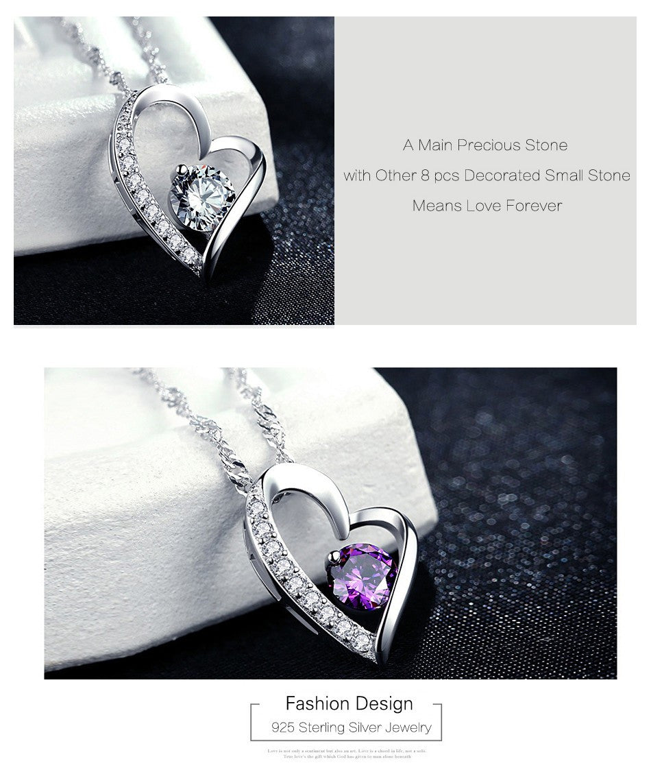 Love Heart Necklace 925 Sterling Silver Jewelry Charm Pendant for Women Necklace - Tophatter Daily Deals