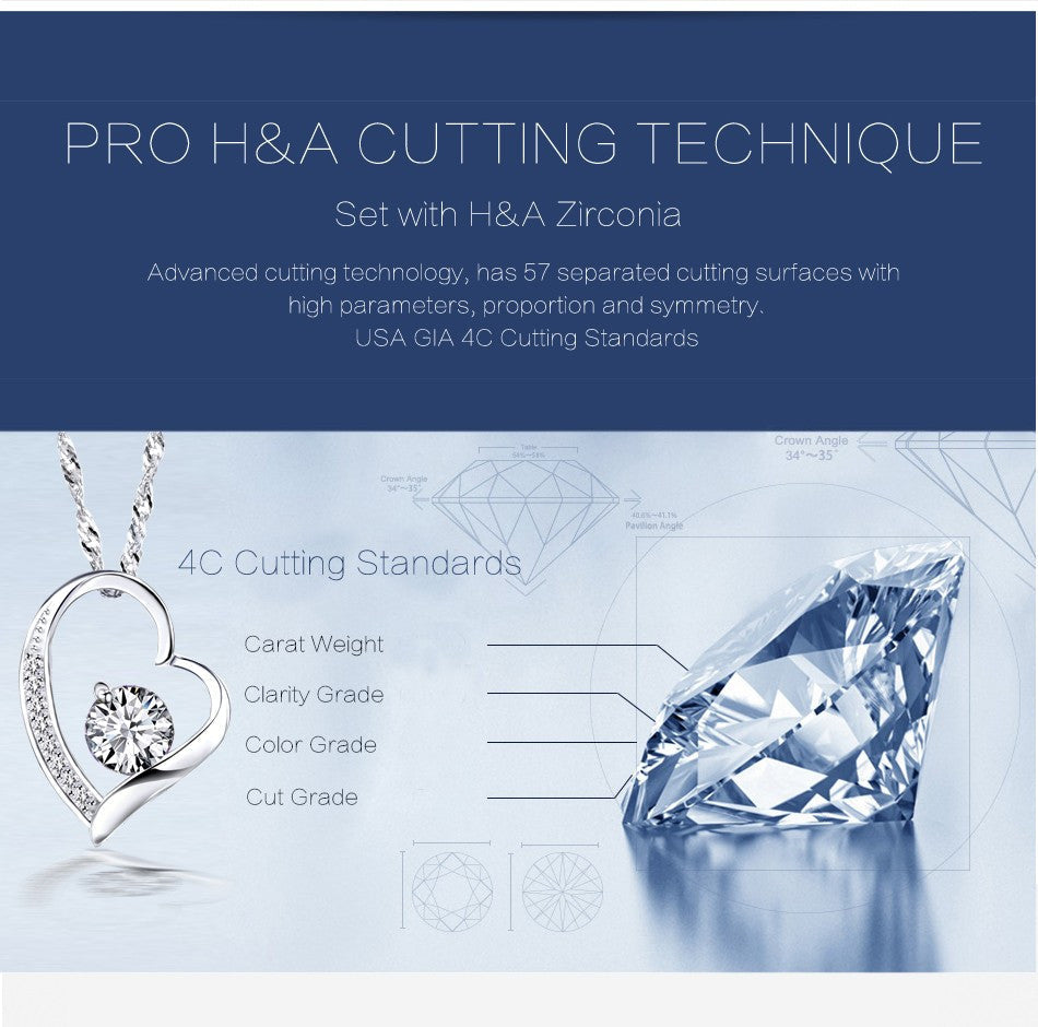 Love Heart Necklace 925 Sterling Silver Jewelry Charm Pendant for Women Necklace - Tophatter Daily Deals