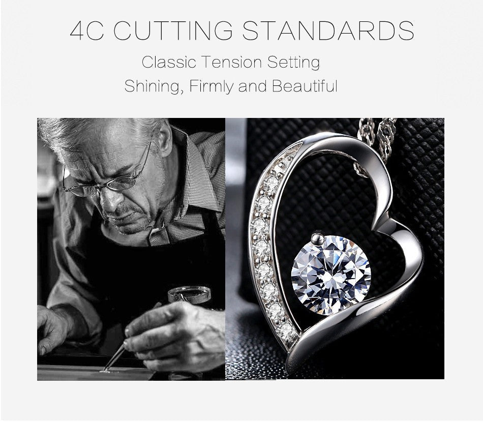 Love Heart Necklace 925 Sterling Silver Jewelry Charm Pendant for Women Necklace - Tophatter Daily Deals