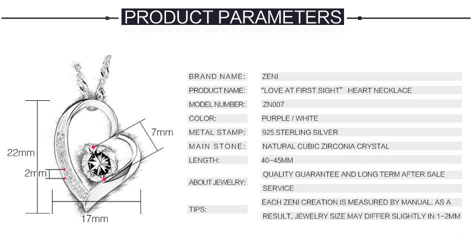 Love Heart Necklace 925 Sterling Silver Jewelry Charm Pendant for Women Necklace - Tophatter Daily Deals