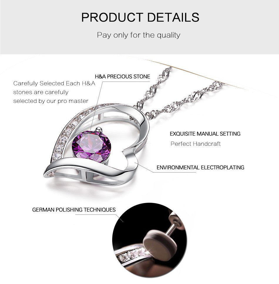 Love Heart Necklace 925 Sterling Silver Jewelry Charm Pendant for Women Necklace - Tophatter Daily Deals