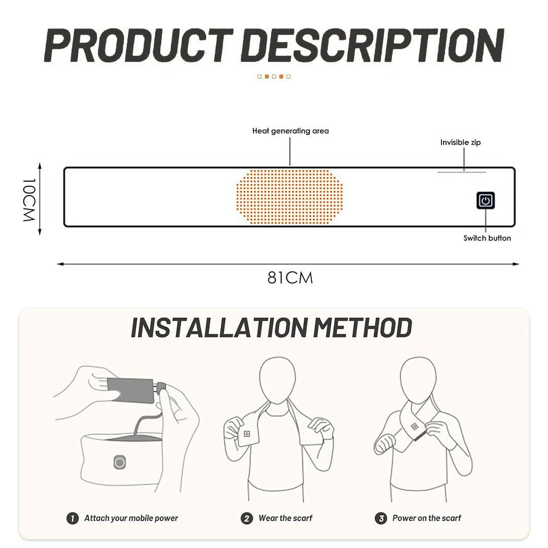 Electric Heated Scarf - Pro Electric Heated Scarf with 3 Heating Levels USB Rechargeable Heating Scarf Clothing - Tophatter Daily Deals