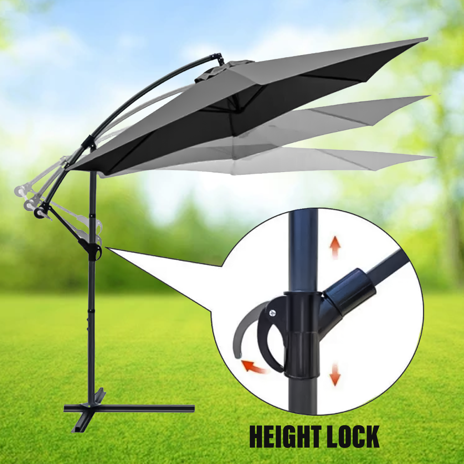 Garden Umbrella with Stand – 3M Banana Parasol Sun Shade Patio Hanging Umbrella Garden Cantilever Garden umbrella with stand - Tophatter Daily Deals