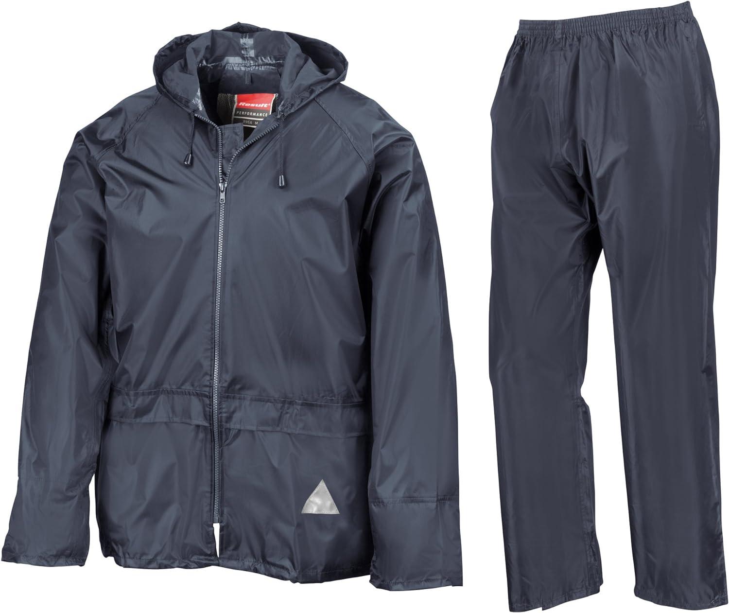 Best Raincoats Mens - Result Mens Waterproof Windproof Heavy Duty Jacket and Trousers Rain Suit + BAG Blue Clothing - Tophatter Daily Deals