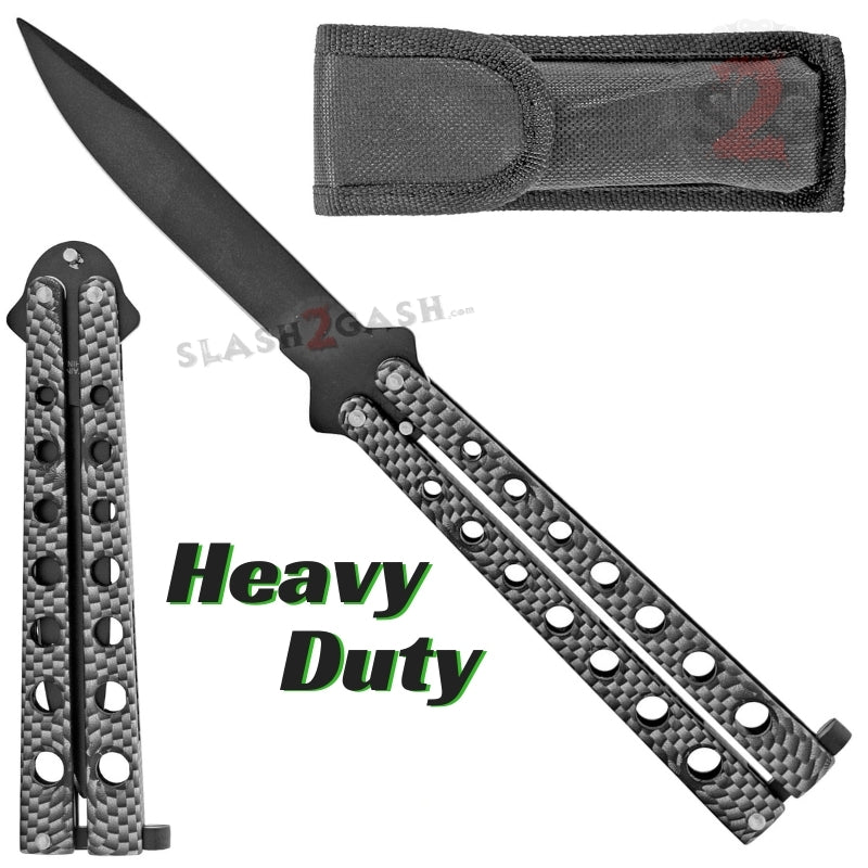 Heavy Duty Classic Butterfly Knife Thick Balisong - Carbon Fiber Carbon Fiber - Black Blade Knife-Balisong - Tophatter Daily Deals