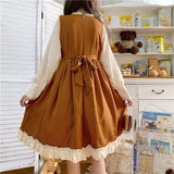 Japanese Autumn Kawaii Lolita Cosplay Dress Sweet Bow Full Sleeve Ruffles Brown Fruit - Tophatter Daily Deals