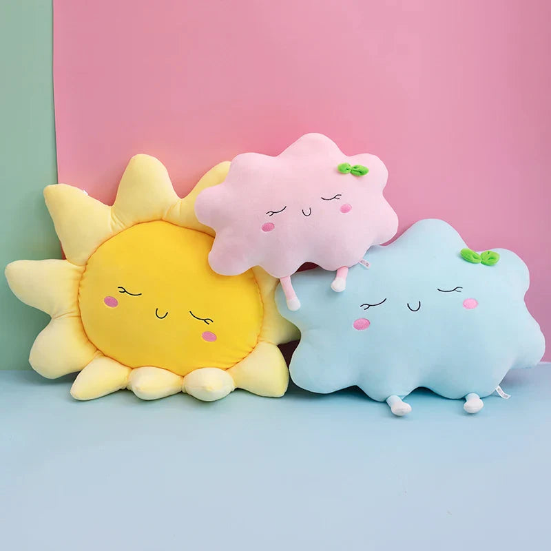 Happy Yellow Sunshine Sun Plush Smiley Cloud Rain Raindrops Weather Rainbows - Tophatter Daily Deals