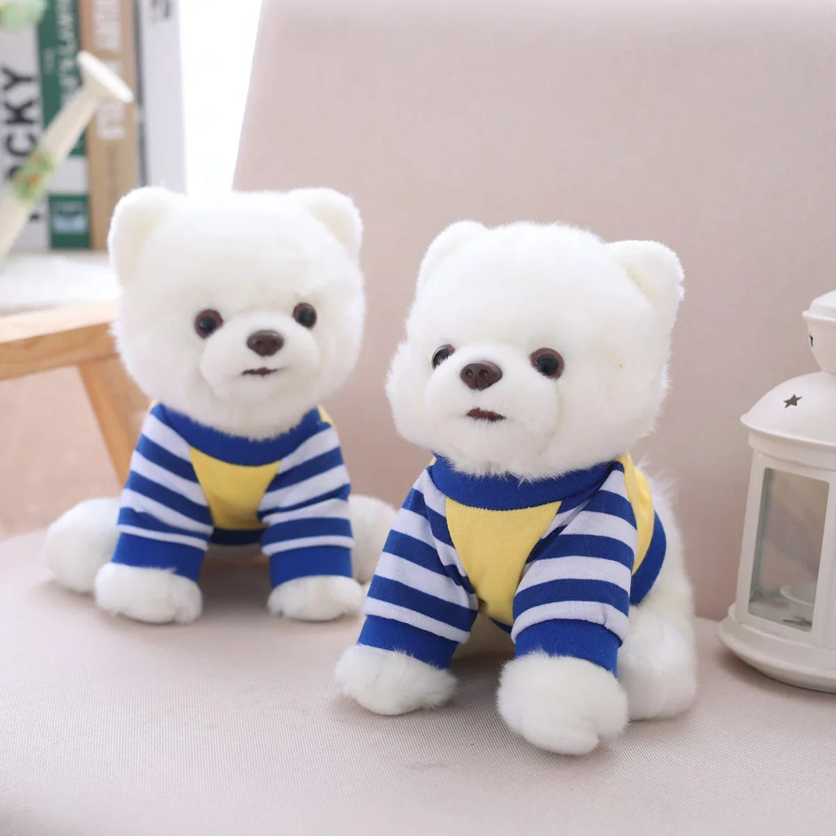 White Pomeranian Dog Puppy Wearing Jumper Sweater Plush Blue Yellow Animals - Tophatter Daily Deals