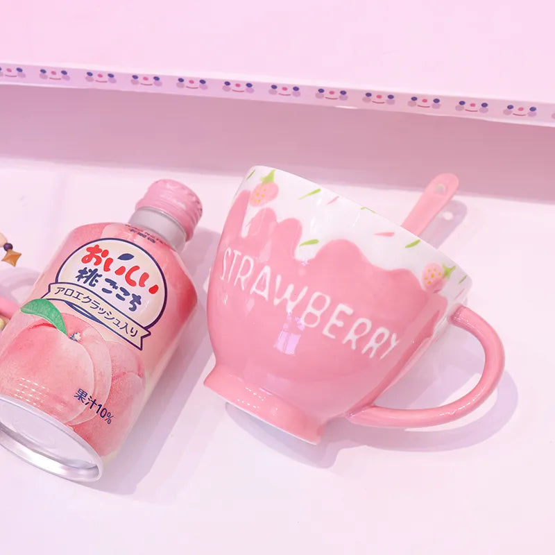 Strawberry and Cream Pink Large Coffee Mug Food - Tophatter Daily Deals
