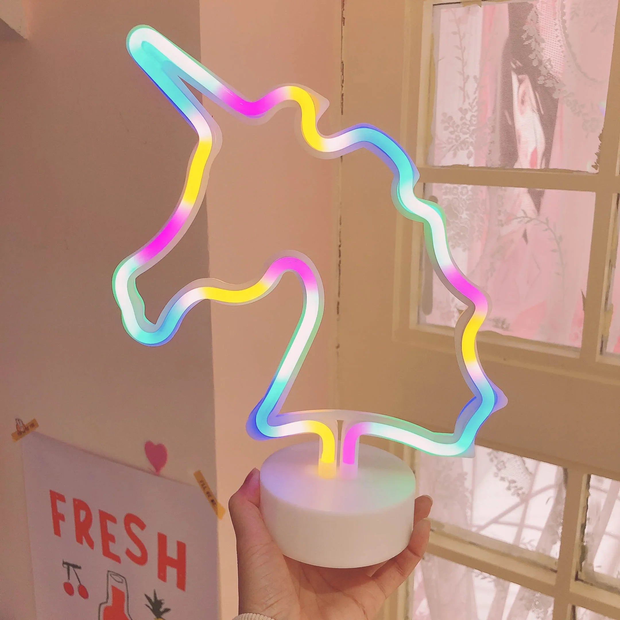 Cute Rainbow LED Unicorn Neon Sign Night Light Home Kids Bedroom Indoor Lighting Decor Lamp Lovely LED Night Light 2021 New Unicorn Rainbows - Tophatter Daily Deals