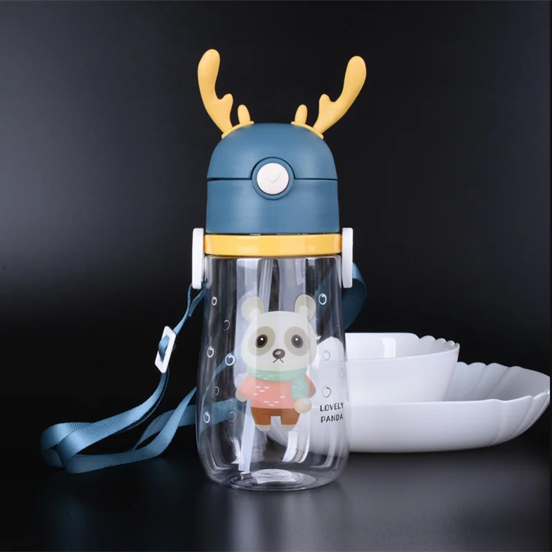 Cute Deer Antlers Water Bottle Pink Blue Yellow Green Blue Yellow - 550ml Animals - Tophatter Daily Deals