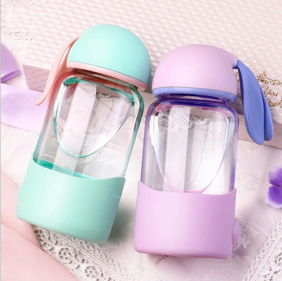 Glass Rabbit Bunny Water Bottle 340ml Animals - Tophatter Daily Deals