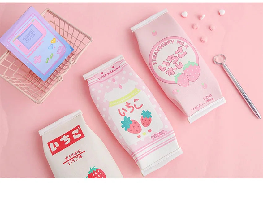 Pencil Case Strawberry Milk Box Bag Pink Pens Bag Japanese Fruit - Tophatter Daily Deals