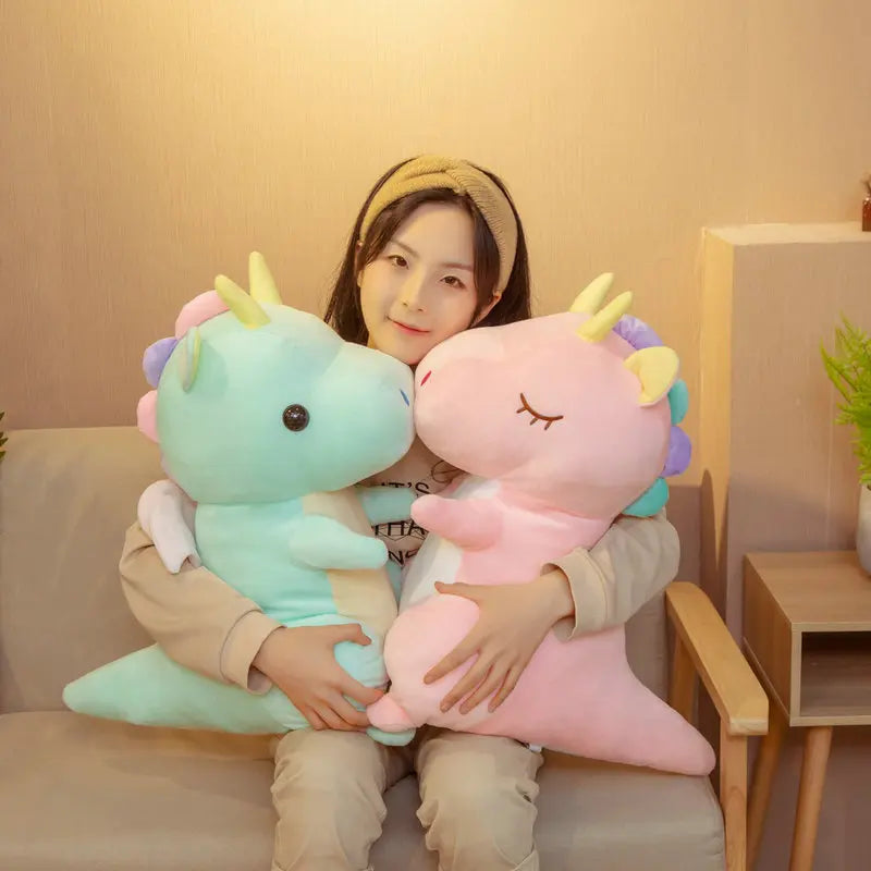 Pastel Dragon With Yellow Angel Wings - Pink or Green Sleeping Plush Toy Mythical - Tophatter Daily Deals
