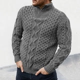Warm Cozy Men's Half Zip Sweater - Cable Knit Wool Gray - Tophatter Daily Deals
