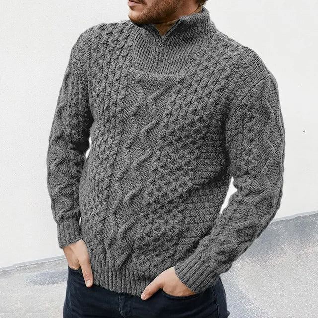 Warm Cozy Men's Half Zip Sweater - Cable Knit Wool Gray - Tophatter Daily Deals