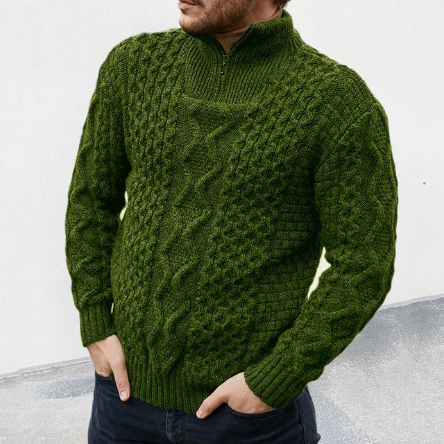 Warm Cozy Men's Half Zip Sweater - Cable Knit Wool - Tophatter Daily Deals