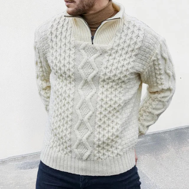 Warm Cozy Men's Half Zip Sweater - Cable Knit Wool White - Tophatter Daily Deals