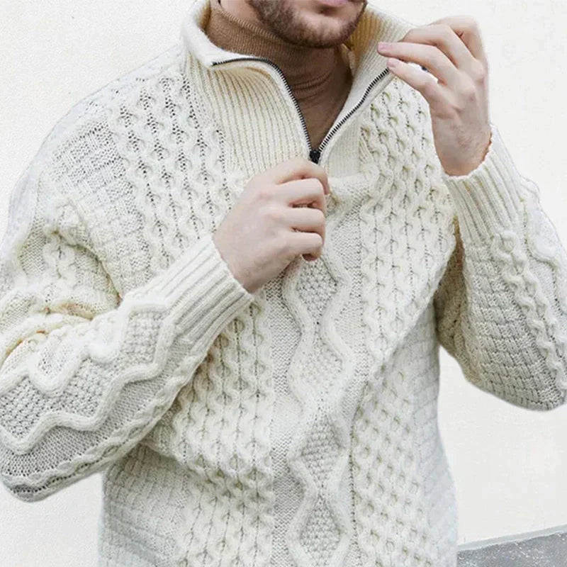 Warm Cozy Men's Half Zip Sweater - Cable Knit Wool - Tophatter Daily Deals
