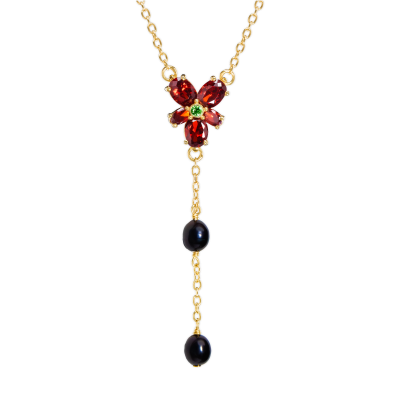 Harry Potter - Hermione Red Crystal Necklace, Sterling Silver and Freshwater Pearl Necklace - Tophatter Daily Deals