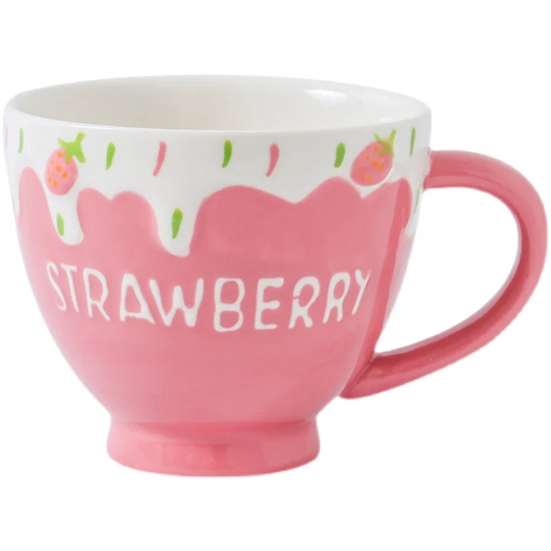 Strawberry and Cream Pink Large Coffee Mug Food - Tophatter Daily Deals