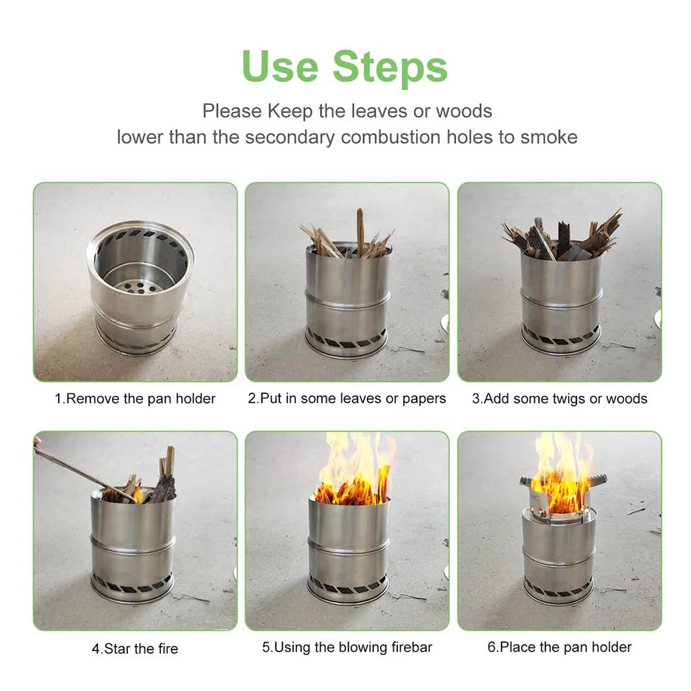 Portable Wood-Burning Camping Stove Silver Camp Cooking - Tophatter Daily Deals