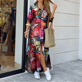 Summer Casual Cotton Linen Party Dress Fashion Long Sleeve Button Maxi Dresses Maxi Dresses - Tophatter Daily Deals