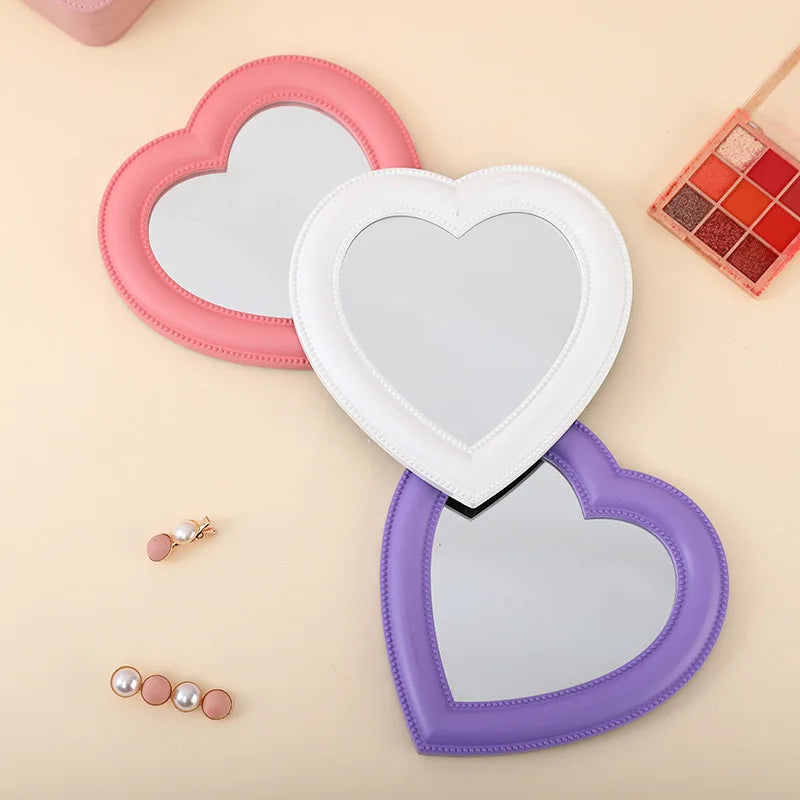 Pink Love Heart-Shaped Cosmetic Mirror Makeup Wall Hanging Mirror Mythical - Tophatter Daily Deals