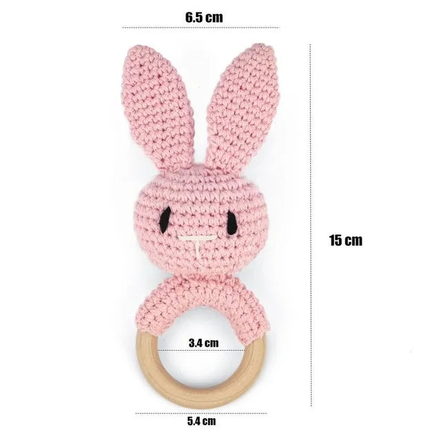 Crochet Bear Teether Rattle Ring Newborn Sensory Toys pink - Tophatter Daily Deals