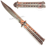 Hi-Tech Butterfly Knife Stainless Steel Cutout - Titanium Rainbow Silver - Serrated Knife-Balisong - Tophatter Daily Deals